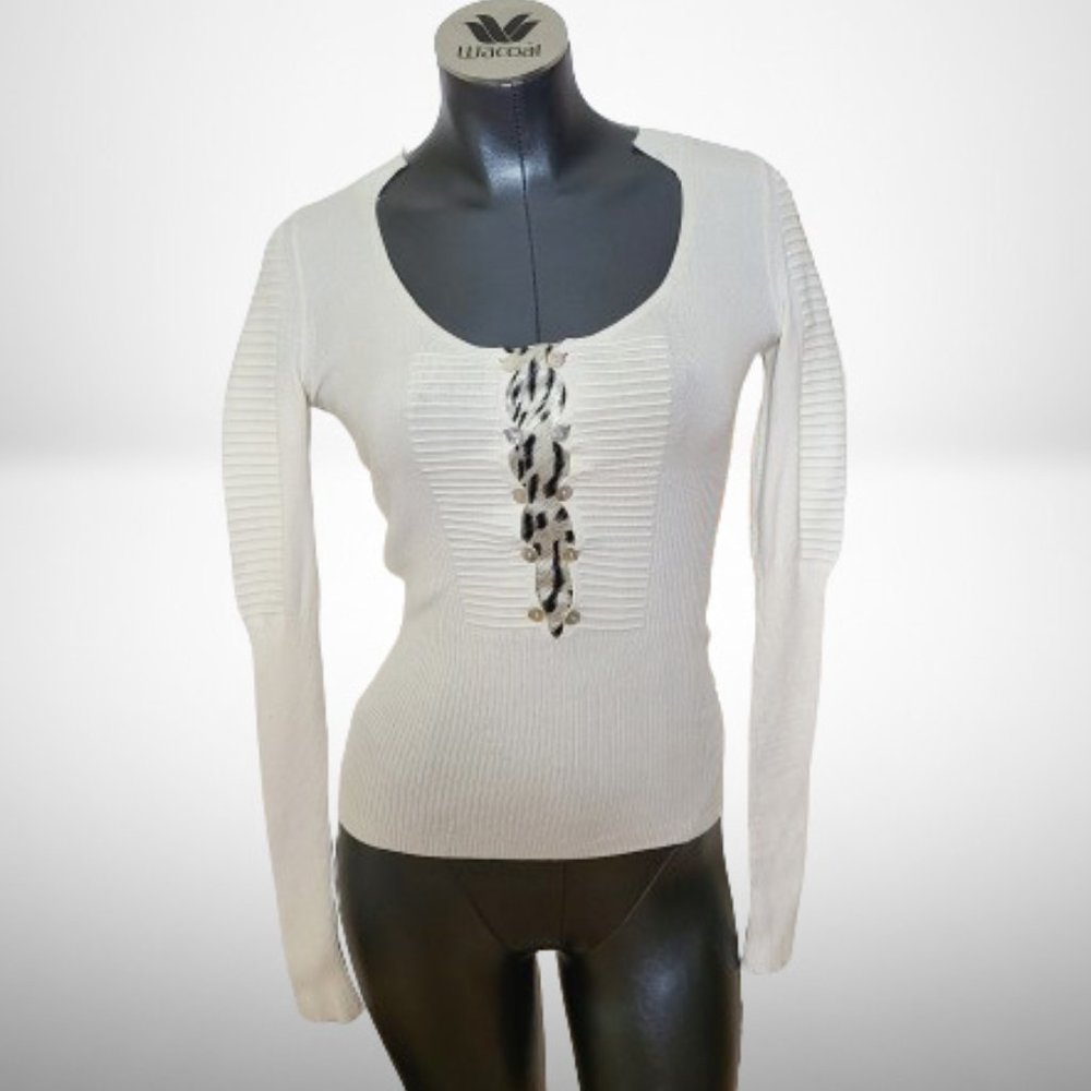 Just Cavalli White Long Sleeve Button-Up Top - Stunning